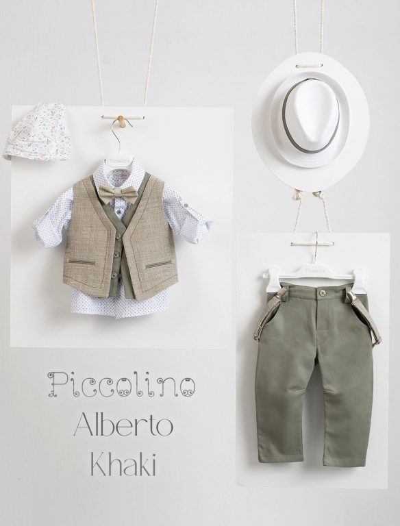 Piccolino Alberto christening suit in Khaki color