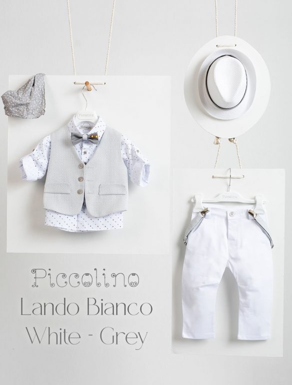 Christening suit Piccolino Lando-Bianco in White-Grey color