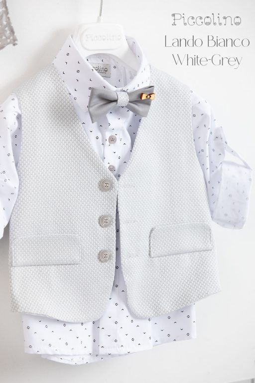 Christening suit Piccolino Lando-Bianco in White-Grey color