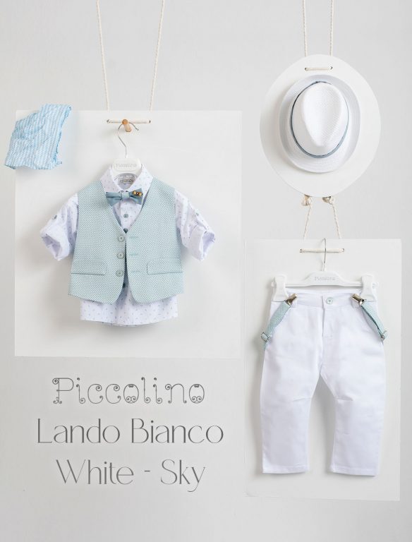 Christening suit Piccolino Lando-Bianco in White-sky color