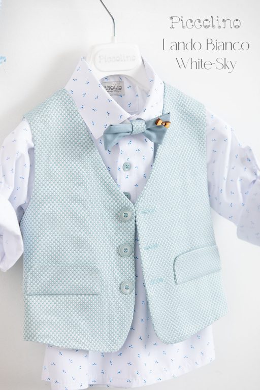 Christening suit Piccolino Lando-Bianco in White-sky color