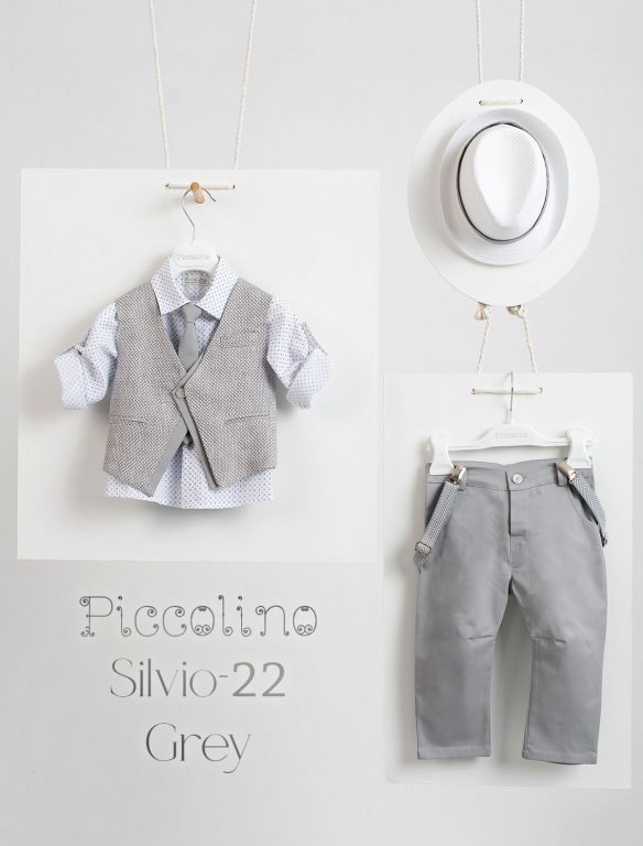 Christening suit Piccolino Silvio-22 in Gray color